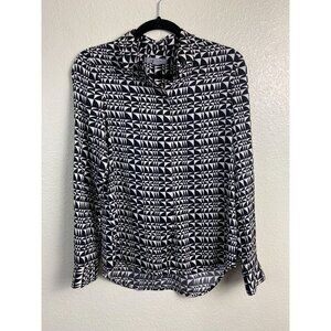 Classiques Entier Silk Blend Geometric Button Up Top Womens size XS Black Career